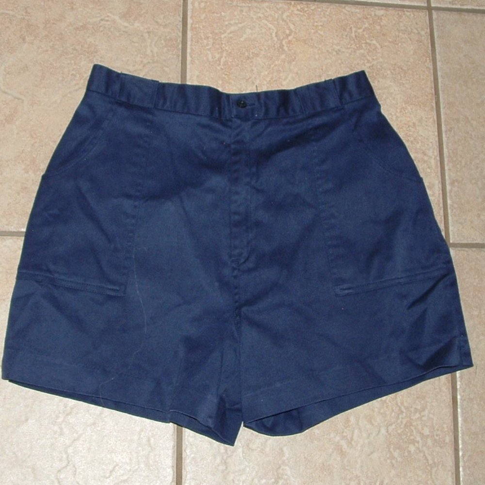 LANDS END Navy Blue Sz 14 Casual Wear High Waisted Chino Shorts with Pockets